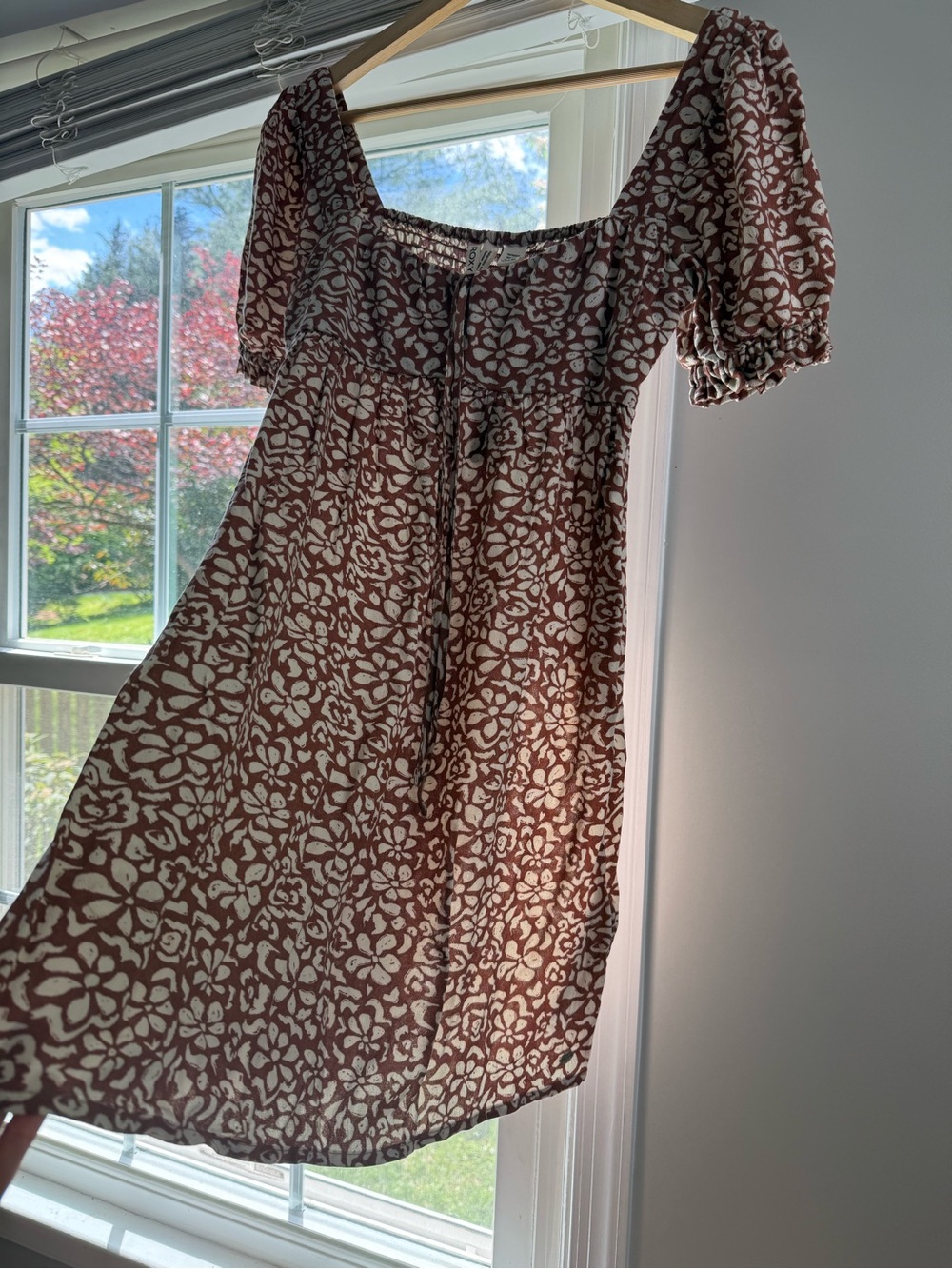 Roxy Brown Floral Square-Neck Mini Dress